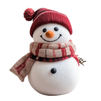 Charming snowman wearing a warm hat and scarf on a bright Transparent background, Cute snowman isolated on background png