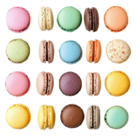 Colorful macaroons arranged in a delightful pattern on a Transparent background, colorful macaroons on background png