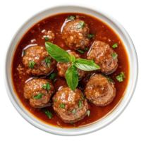 Savory meatballs in rich gravy served in a bowl on a Transparent background, Meatball and gravy isolated on background png