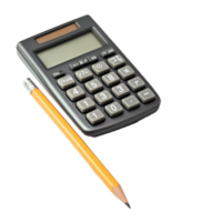 Calculator and pencil placed on graph paper on a white background for academic or office use, Calculator and pencil png
