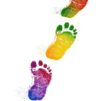 Colorful footprints creating a vibrant trail on a pristine Transparent background, colorful footprints walking isolated on White background png