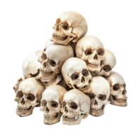Pile of human skulls isolated on Transparent background showcasing distinctive features and textures, pile skull isolated on background png