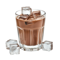 Delicious glass of cocoa with ice cubes isolated on a white background for refreshing summer enjoyment, Glass Cocoa with Ice Cubesisolated on white background png