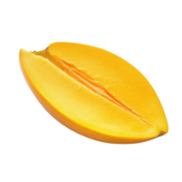 Freshly sliced mango presenting vibrant yellow flesh against a clean Transparent background, slice mango isolated on background png