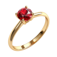 Elegant ruby ring showcasing a stunning red gemstone on a sleek golden band against a Transparent background, ring with a ruby isolated on background png