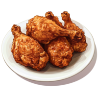 Crispy fried chicken pieces served on a white plate isolated on a clean background, Fried chicken in a plateisolated on white background png