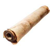 Ancient parchment scroll showing signs of age and history, perfect for decorative or educational use, Old Parchment Paper Scroll, Papyrus Roll isolated on Transparent background png