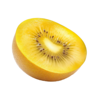 Yellow gold kiwi fruit cut in half on a Transparent background showcasing its vibrant color and texture, yellow gold kiwi fruit isolated on background png