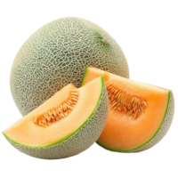 Cantaloupe melon with slices on white background showcasing vibrant color and texture, cantaloupe melonisolated on white background png