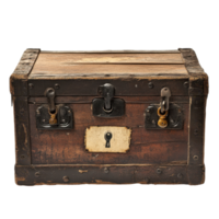Wooden trunk with lock and foot sign in rustic presentation setting, wooden trunk with a lock and a sign that says foot Transparent background png