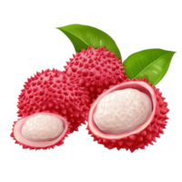 Fresh lychee fruit displayed on a transparent Transparent background with green leaves, Lychee isolated on trnsparent background png