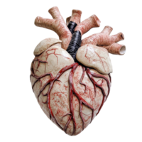 Model of a heart with veined arteries displayed on a Transparent background for educational purposes, model a heart with a veined artery, background png