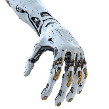 futurista robótico brazo diseño en contra un minimalista transparente antecedentes exhibiendo avanzado tecnología, mecánico brazo con futurista estilo antecedentes png