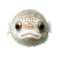 Puffer fish gazing directly at viewer with distinctive features on a clean Transparent background, puffer fish looking at you isolated on background png