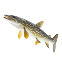 Pike fish isolated on Transparent background showcasing details of its scales and fins, Pike live fish isolated on background Live fish object for design png