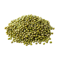 Raw green mung beans stacked in a neat pile on a Transparent background showcasing their vibrant color and texture, Pile raw green mung beans isolated on background png