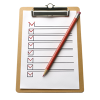 Organizing tasks with a checklist and pencil on a clipboard, perfect for planning and productivity, Checklist clipboard pencil isolated plan organization paper png
