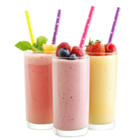 Refreshing fruit smoothies with colorful straws on a white background, Fruit Smoothies with Straws Isolated on a White Background png