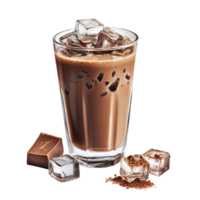Refreshing glass of cocoa with ice cubes on a white background for summer enjoyment, Glass Cocoa with Ice Cubesisolated on white background png