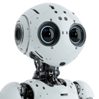 Close up of a futuristic robot with large expressive eyes on a Transparent background, close up a robot with two eyes, background png