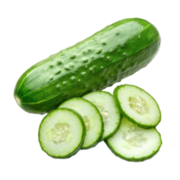 Fresh cucumber with slices displayed on a Transparent background for culinary and health presentations, Cucumber and slices isolated background png