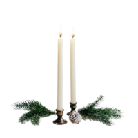 Minimalist Christmas candles with pine greenery and a pinecone on a Transparent background, Minimalist Christmas Candles on background png