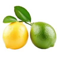 Fresh lime and lemon with green leaves isolated on Transparent background, lime and lemon isolated on background png