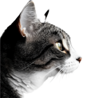 Portrait of a cat showcasing its profile against a clean Transparent background with soft lighting effects, Portrait of a cat on a background Isolate png