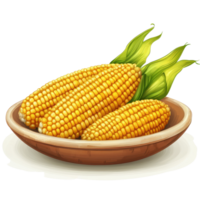 Vibrant corn on a plate showcasing fresh, golden kernels against a Transparent background, corn in a plateisolated on background png