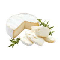 Soft cheese slices arranged on a Transparent background with fresh herbs for a culinary presentation, Sliced soft cheese isolated on background png