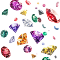 Colorful diamonds floating in the air create a stunning visual spectacle of elegance and beauty, various colorful of diamonds floating on the air isolated Transparent background png