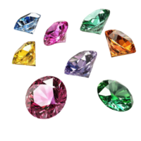 Colorful diamonds floating in the air create a mesmerizing display of beauty and elegance, various colorful of diamonds floating on the air isolated Transparent background png