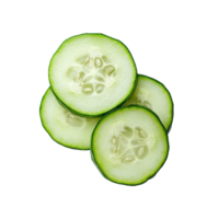 Fresh cucumber slices ready for garnishing salads or enhancing dishes with crisp texture and flavor, Fresh cucumber slices isolated on white background png
