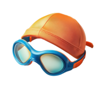 Bright blue swimming goggles and orange cap on a Transparent background for water enthusiasts, Swimming Goggles and Cap, background png