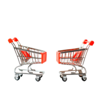 Tiny shopping cart and basket on a clean Transparent background showcasing retail shopping essentials, Tiny shopping cart and basket isolated on background png