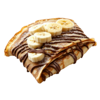 Delicious crepes filled with chocolate and fresh banana served on a white plate, Crepes with chocolate and banana, isolated on Transparent background png