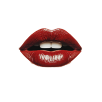 Close up of womans lips with bold red lipstick stain against a Transparent background, close up a womans lips with a lipstick stain, background png