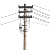 Electricity pole with wires against clear sky showcasing utility infrastructure, Front View Electricity Pole with Wires, Utility Infrastructure, isolated on white background png