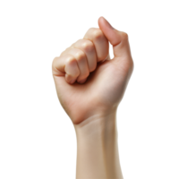 Clenched fist gesture symbolizing strength and determination on a white background, Hand gesture isolated white background png