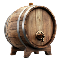 Oak wooden wine barrel with tap on a Transparent background showcasing craftsmanship and design, Oak wooden wine barrel with tap isolated on background png
