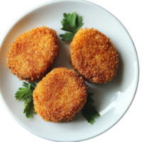 Crispy korokke served on a white plate against a minimalist background, Korokke on plate White background png