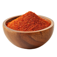 Bright cayenne pepper spice in a rustic wooden bowl on a clean white background, Cayenne pepper in wood bowl isolated on white background png