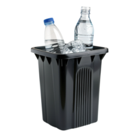 Recyclables in black bin with bottle and can. Isolated on transparent Background png