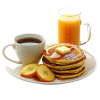 A collection of pancakes with coffee and juice, isolated on transparent background png
