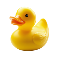 Happy yellow rubber duck bath toy with shiny texture Isolated on transparent Background png
