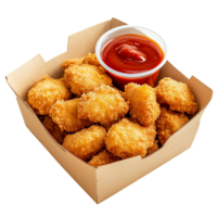 A collection of golden crispy chicken nuggets with sauce, isolated on transparent background png