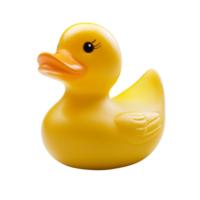 Glossy yellow rubber duck toy with a cheerful face Isolated on transparent Background png