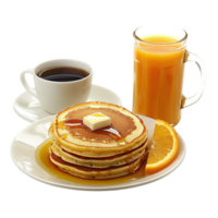A set of pancakes, coffee, and orange juice for a perfect breakfast, isolated on transparent background png