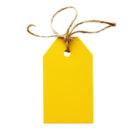 Rustic yellow craft paper tag with a knotted twine loop Isolated on transparent Background png