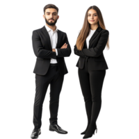 Career-driven business duo confidently posing in suits Isolated on transparent Background png
